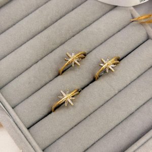 2 peças de anel Dourado de decoração de zircão