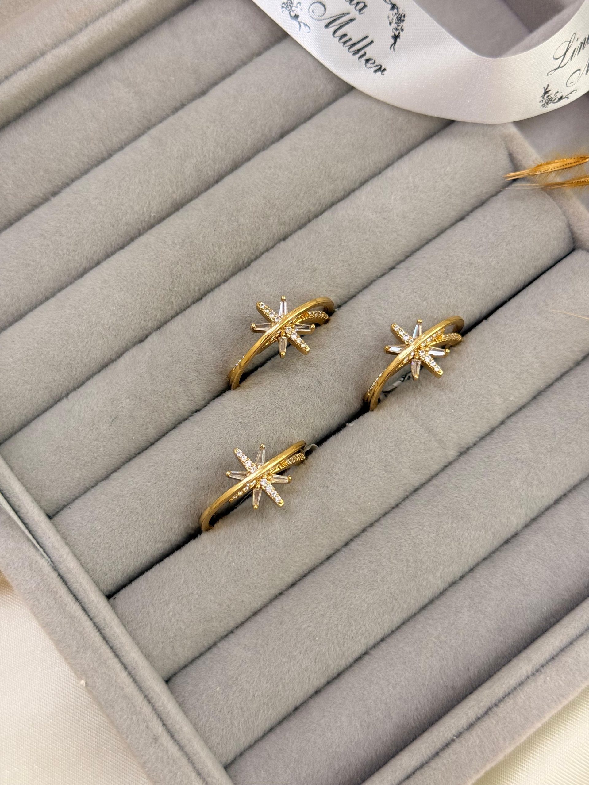 2 peças de anel Dourado de decoração de zircão