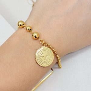 Pulseira de Bolas com Medalha Pai Nosso e Espirito Santo