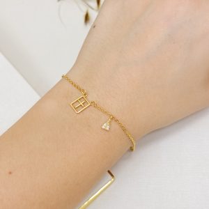 Pulseira Medalha Cruz e Nossa Senhora