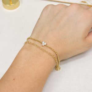 Pulseira Dupla Elo Coração Mini  e Groumet com pingente central