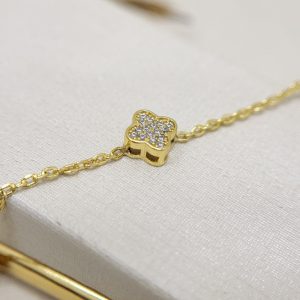 Pulseira Veneziana com Trevo Cravejado